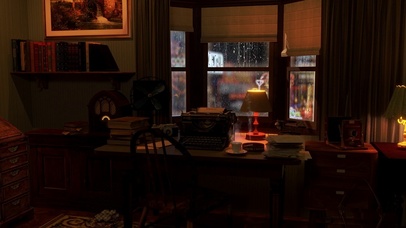 雨夜复古办公房间