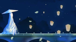 唯美卡通治愈小清新夜晚