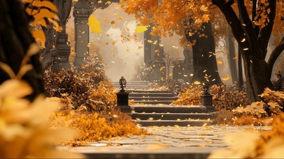 金色银杏落叶公园美景