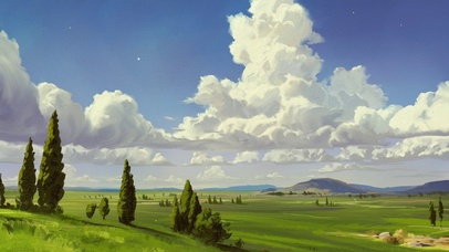 唯美夏日治愈蓝天白云油画