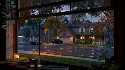 窗外雨夜城镇街道