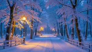 唯美暖灯冬日小路