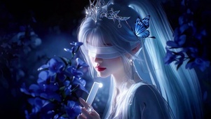 蓝蝶栖发梢，烛火映清颜