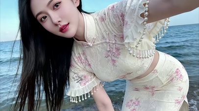 超高清海边长发美女