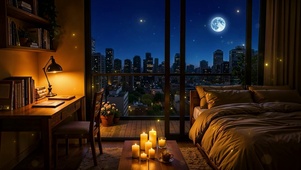 城市卧室窗畔月