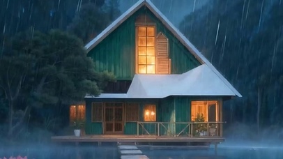 雨天荷叶带鱼屏