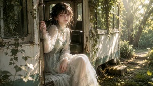 林间旧巴士清纯美少女