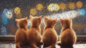 可爱的猫咪看着窗外