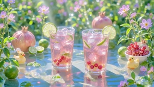 阳光下的石榴气泡特饮