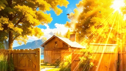 午后阳光树木河流双屏