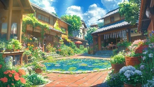 古风庭院静谧夏日荷塘