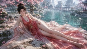 樱花湖畔古风汉服美女