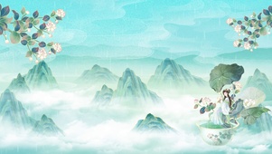 国潮春茶水墨画大气山水唯美