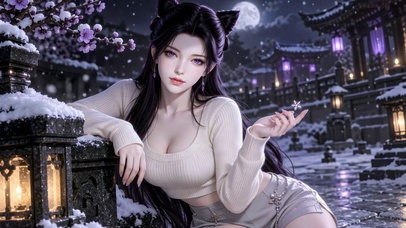 雪夜古风紫发美女