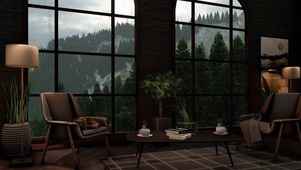 舒适山中小屋玻璃雨