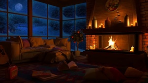 暴风雪壁炉的小屋