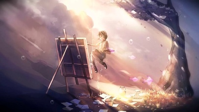 悬浮女孩在画架上绘画