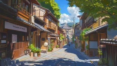 夏日蓝天清新小镇街道