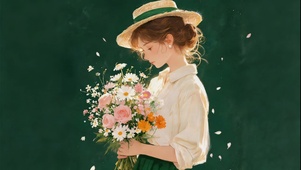 Ins风 手捧花的少女