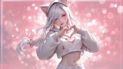 粉系猫耳比心少女