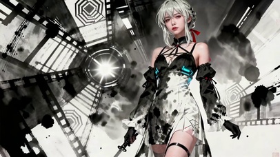 水墨赛博风白发美少女