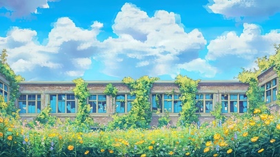 蓝天白云绿色荒野校园