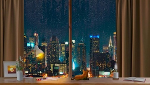 窗外雨天夜景