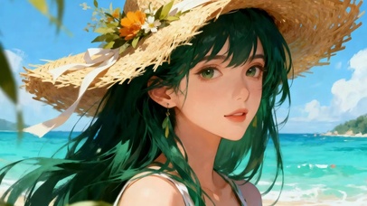 蓝天阳光沙滩草帽美女