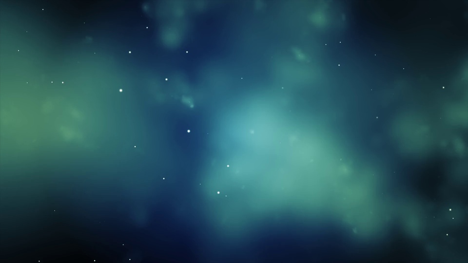 藏蓝底色铺展青绿色渐变星云，点缀细碎亮白色星点的朦胧星空画面