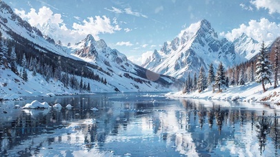 雪山倒影