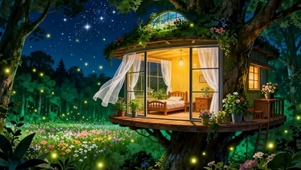 夜景护眼树木萤火虫