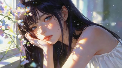 窗台鲜花女孩