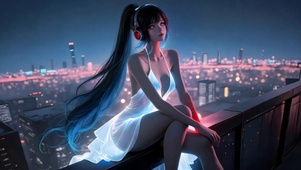 霓虹都市天台赛博美女
