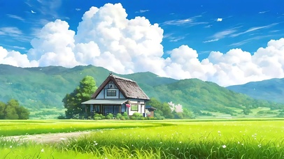 蓝天白云树木绿景