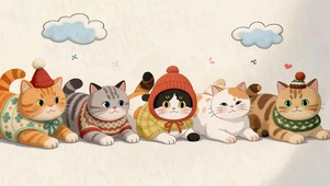 排排坐的暖冬喵队