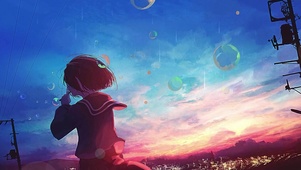 吹泡泡的女孩