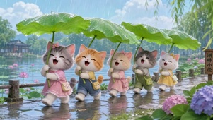猫咪雨天排排乐