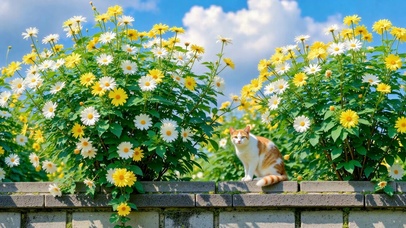 花丛中的可爱橘猫