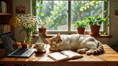 晴窗猫憩