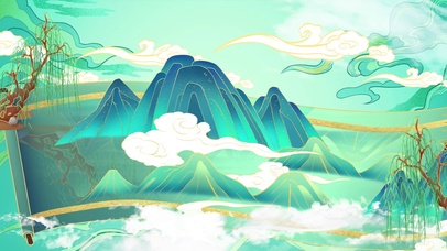 中国风山水卷轴国潮风动态背景