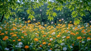 治愈清新林间花海风景