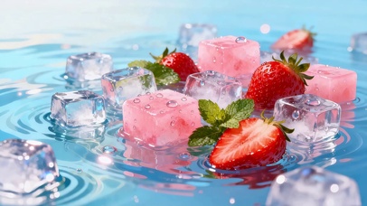 水面冰块草莓
