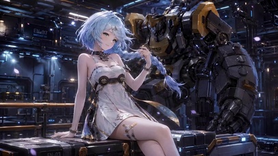 赛博风蓝发机甲少女