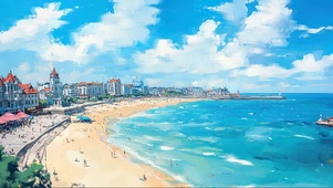 海滨城市夏日大海蓝天