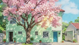 春天屋外的樱花树