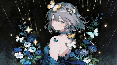 唯美鲜花蝴蝶女孩