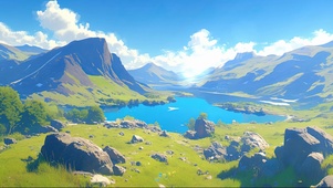清新绿色高山蓝色湖泊