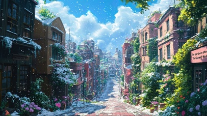 晴天小雪唯美小镇街道