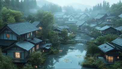 阴天小雨水乡古城建筑