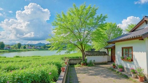 清新河畔乡村治愈风景